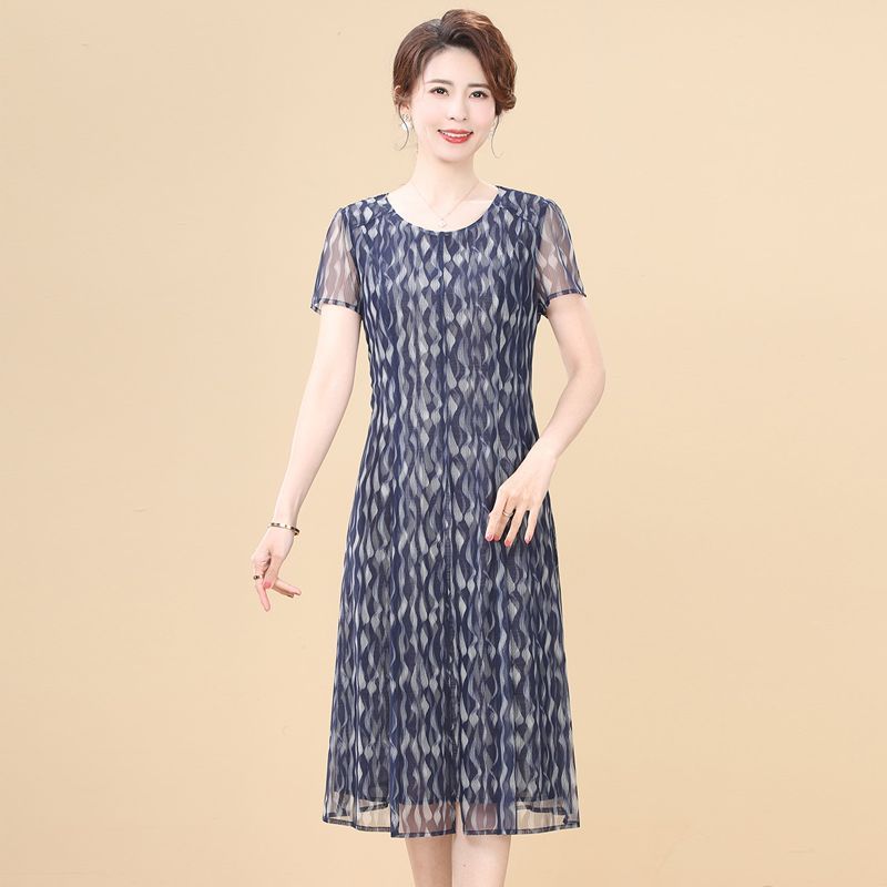 妈妈装大码洋气优雅网纱女连衣裙
