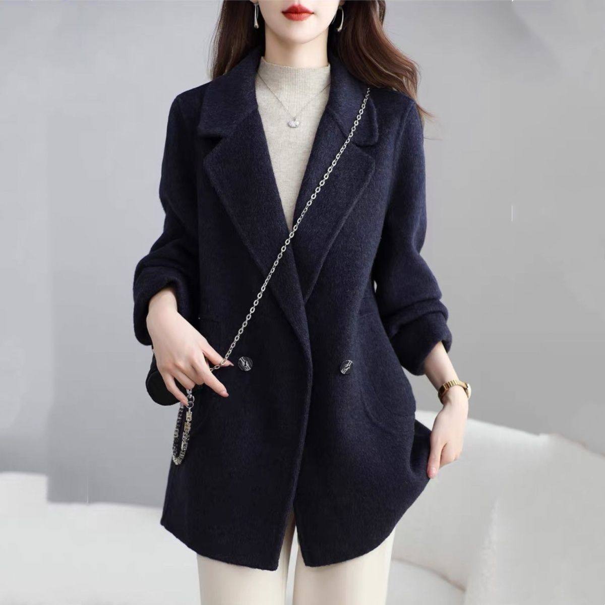双面呢羊绒大衣新款女士高端休闲韩版洋气显瘦百搭羊毛西装外套潮