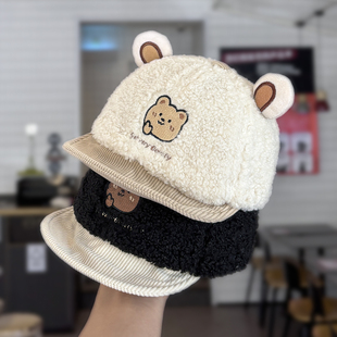 韩版 宝宝帽子秋冬羊羔毛软檐鸭舌帽婴幼儿防风保暖男女童棒球帽潮