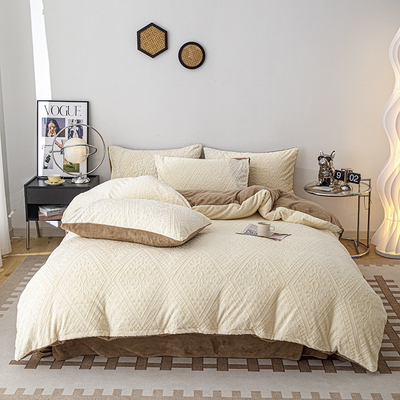 25年秋冬新款高奢精品7D雕花绒四件套冬天保暖套件双人床品绒套件