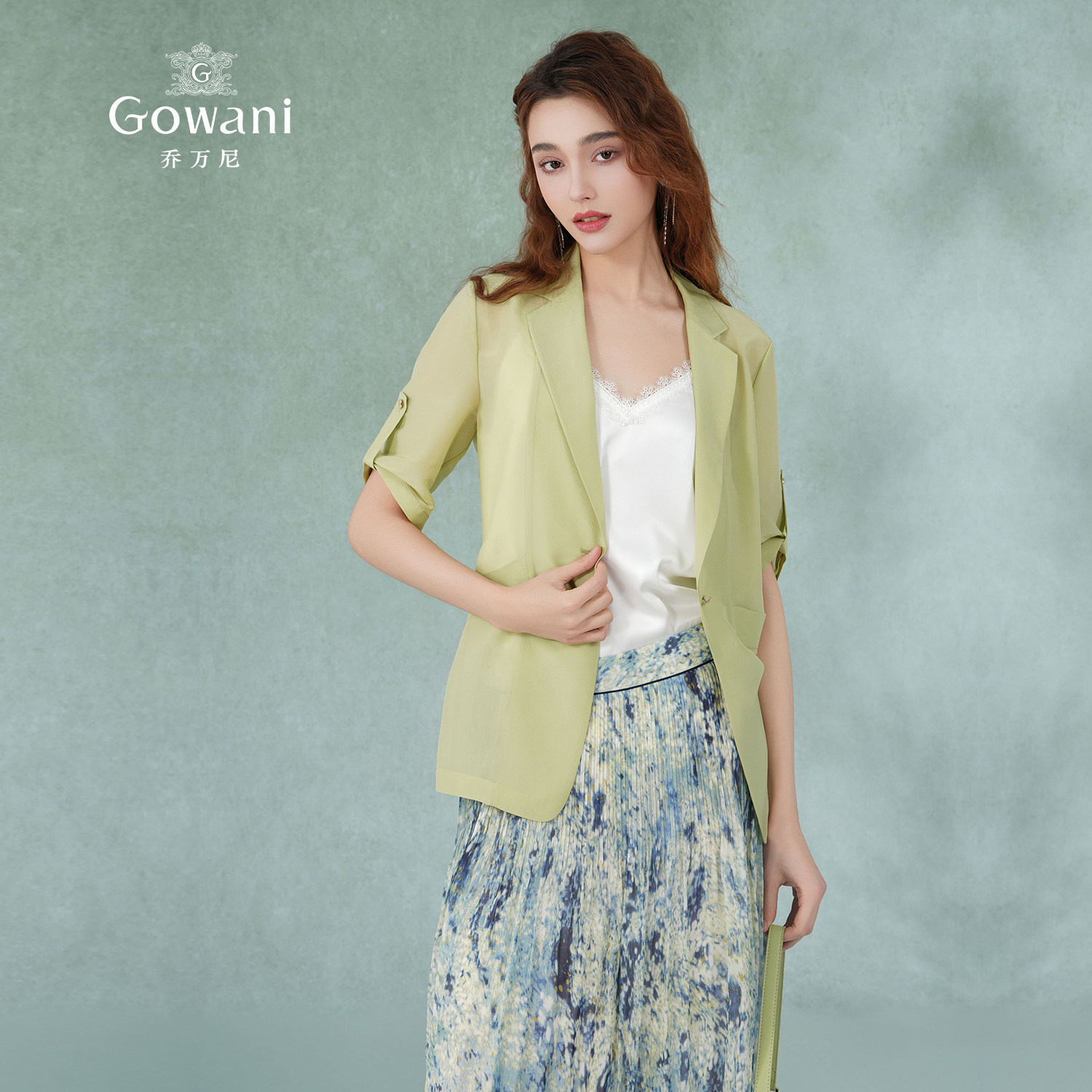 乔万尼小西装2025夏季新款女士中袖收腰外套清透真丝ET2B239403