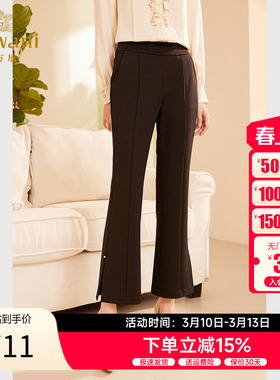 乔万尼秋冬新品微喇裤黑色气质长裤开叉设计ET3F622