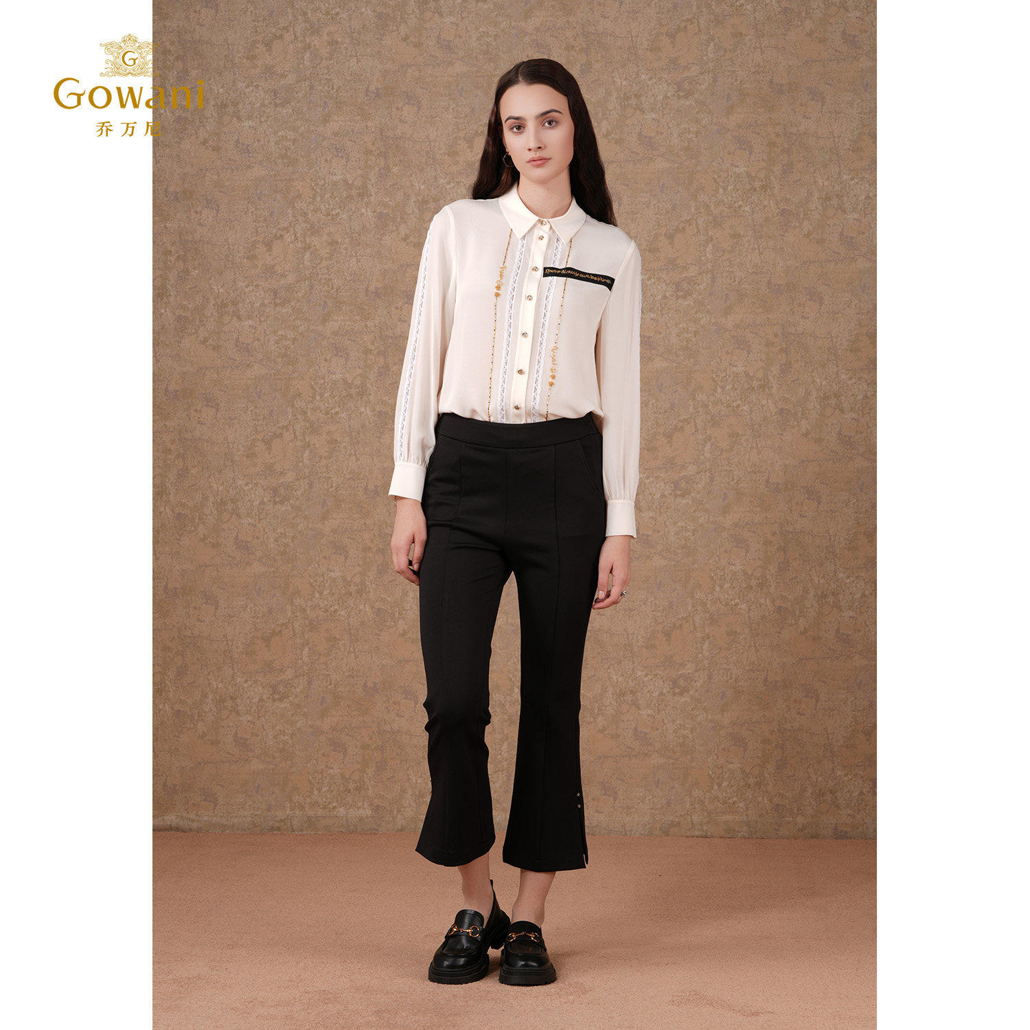 乔万尼黑色微喇裤女2026春季中高腰通勤显正装瘦百搭休闲裤九分裤