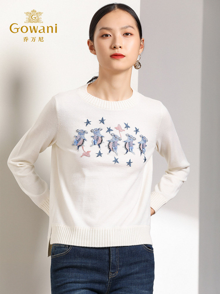乔万尼白色贴布绣花针织衫