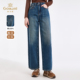 高腰蓝色纯棉休闲长裤 乔万尼复古直筒牛仔裤 女2025冬季 EZ3F179