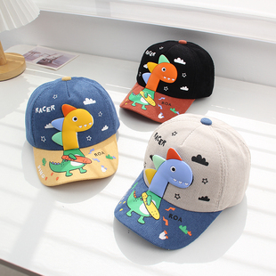 儿童帽子秋冬韩版 卡通恐龙灯芯绒棒球帽男小童幼儿园宝宝鸭舌帽女