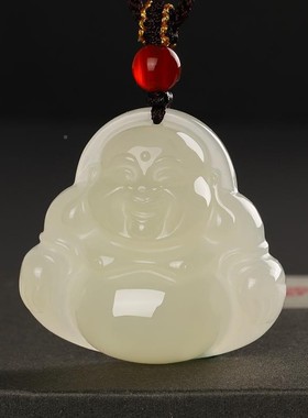 玉项水炼女和田玉吊坠弥勒佛佛挂件真玉石晴大肚笑脸佛公佩礼