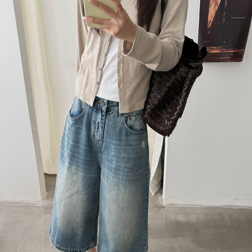 T-PLATFORM-58060十三行裤女高腰宽松阔腿遮胯显瘦复古水洗牛仔裤