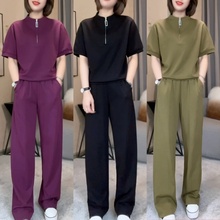 时尚休闲套装女2025夏季新款时髦洋气短袖上衣运动裤气质两件套潮