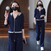 两件套潮 休闲运动套装 洋气显瘦拼接长袖 女2025秋季 卫衣阔腿裤 新款