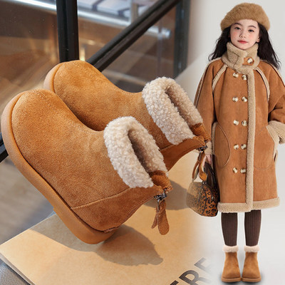 女童加绒保暖棉鞋防滑软底短靴