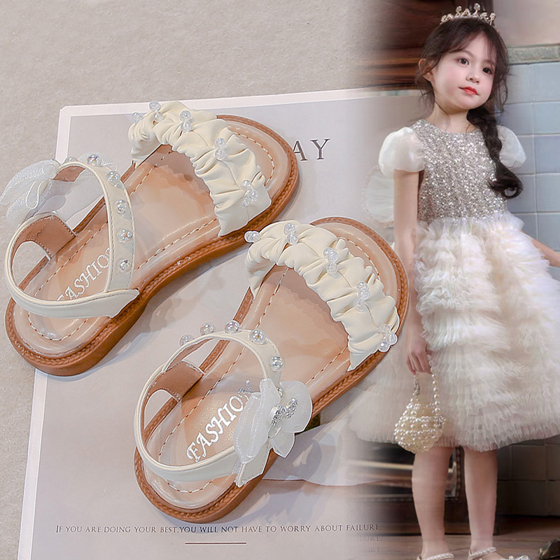 儿童公主鞋小女孩珍珠蝴蝶结凉鞋