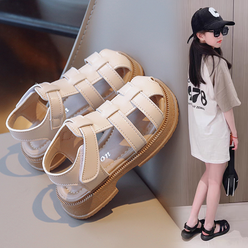 女童真皮凉鞋爆款软底包头沙滩鞋