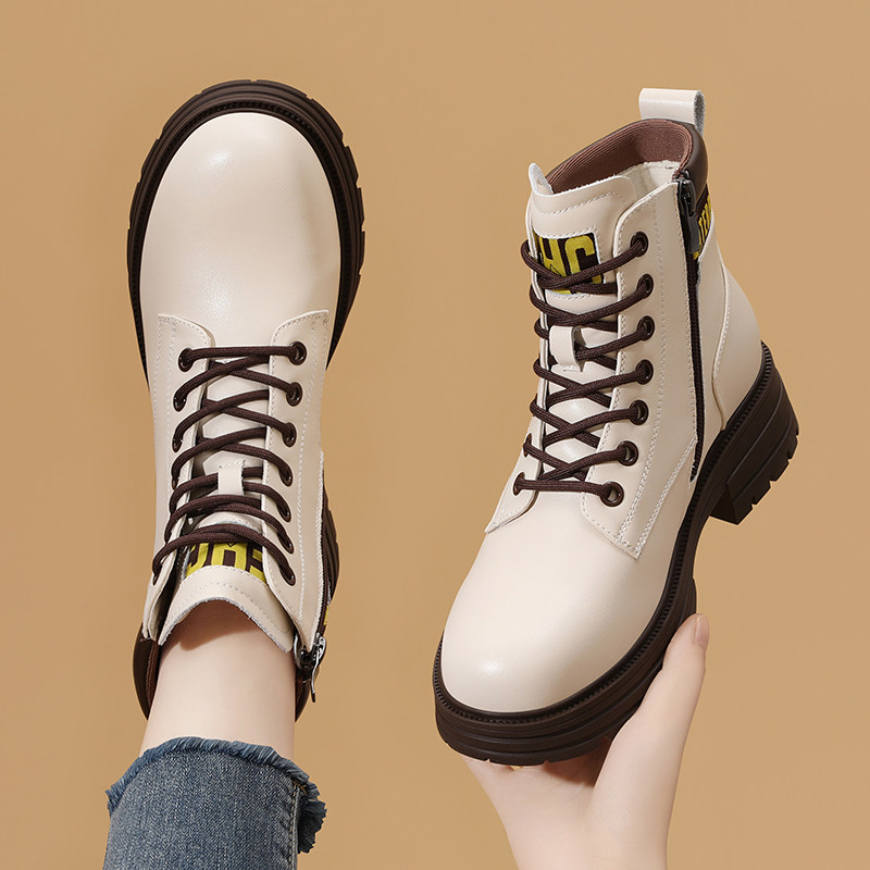 品牌真皮马丁靴女英伦风加绒厚底防滑圆头系带学生休闲女靴子短靴