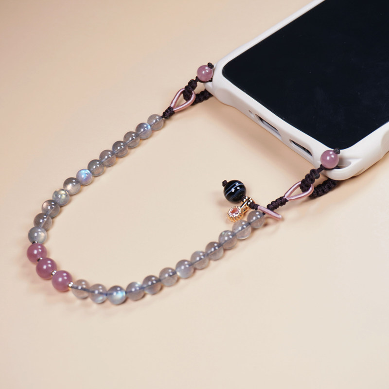 天然灰月光手机链挂绳马粉挂链女