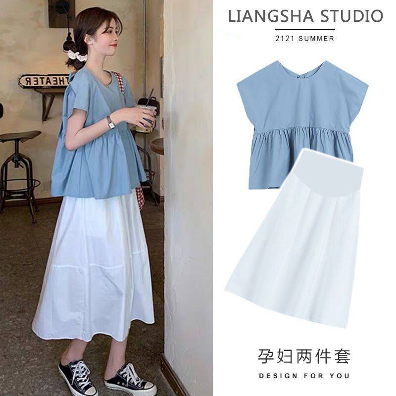 夏季时尚孕妇半身裙两件套韩版c套装
