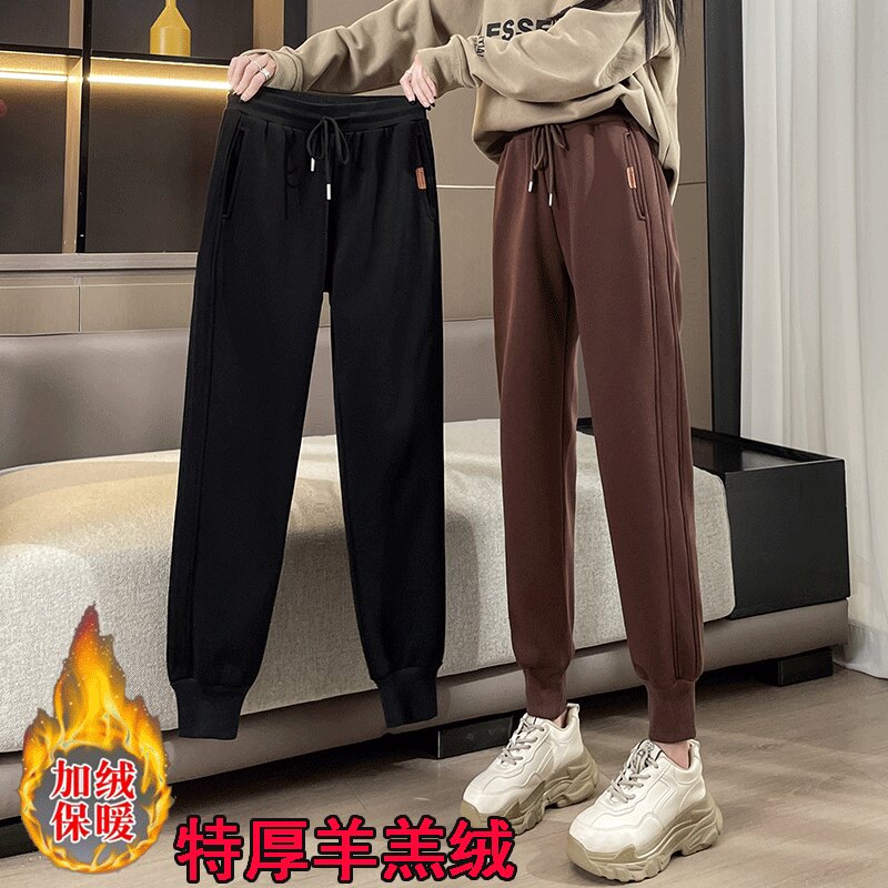 运动裤女加绒冬季大码裤子女2022新款爆款加厚羊羔绒棉裤卫裤休闲