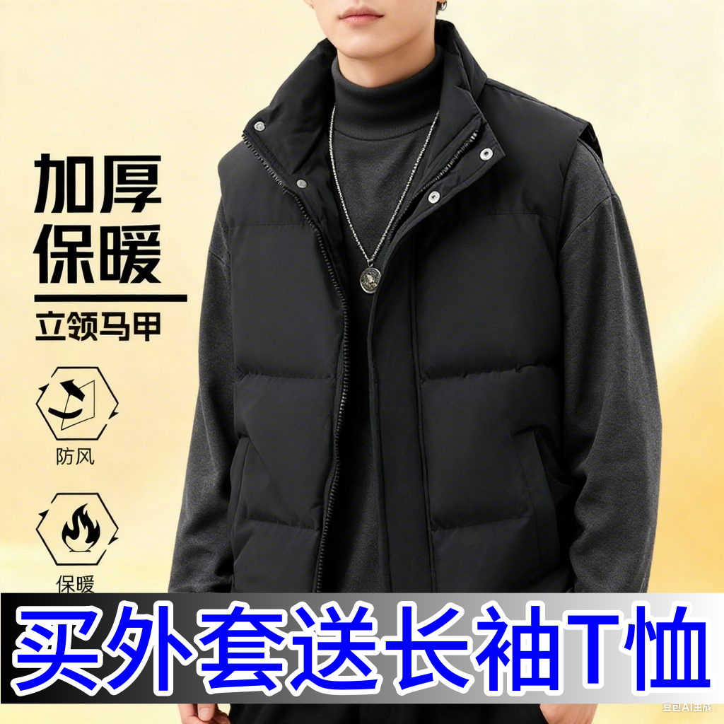 马甲男2025秋冬季黑色潮流时尚