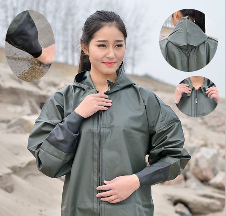户外抓鱼农用袖口防水雨衣长外套男电动摩托车成人分体雨衣单上衣