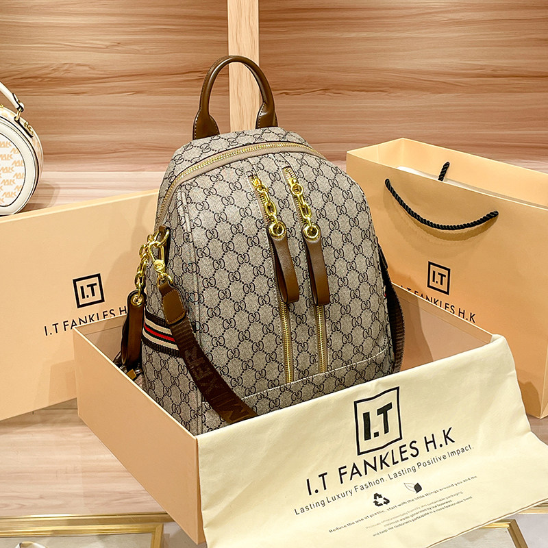 CITEX LV官方旗舰店香港代购真皮女包2025新款大容量印花双肩包多