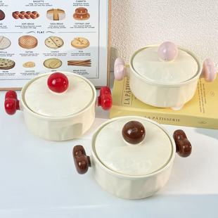 少女心爱心泡面碗带盖大容量陶瓷双耳碗嗦粉碗学生宿舍用漂亮餐具