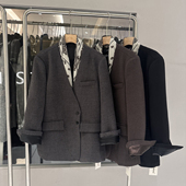 SALMOKA设计师款 V领宽松西装 外套女小众高级感配丝巾通勤休闲西服