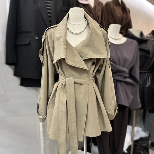 TARU大翻领中长款显瘦女风衣