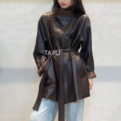 美式高级感咖啡色皮衣外套女