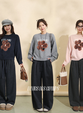 Fleurs des champs豹纹图案毛衣/格子裤