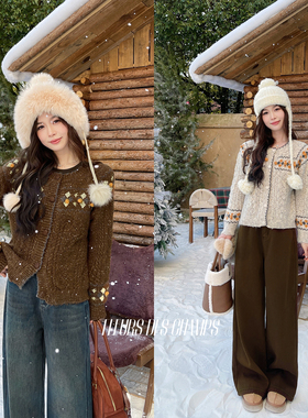 Fleurs des champs提花开衫/加绒牛仔裤