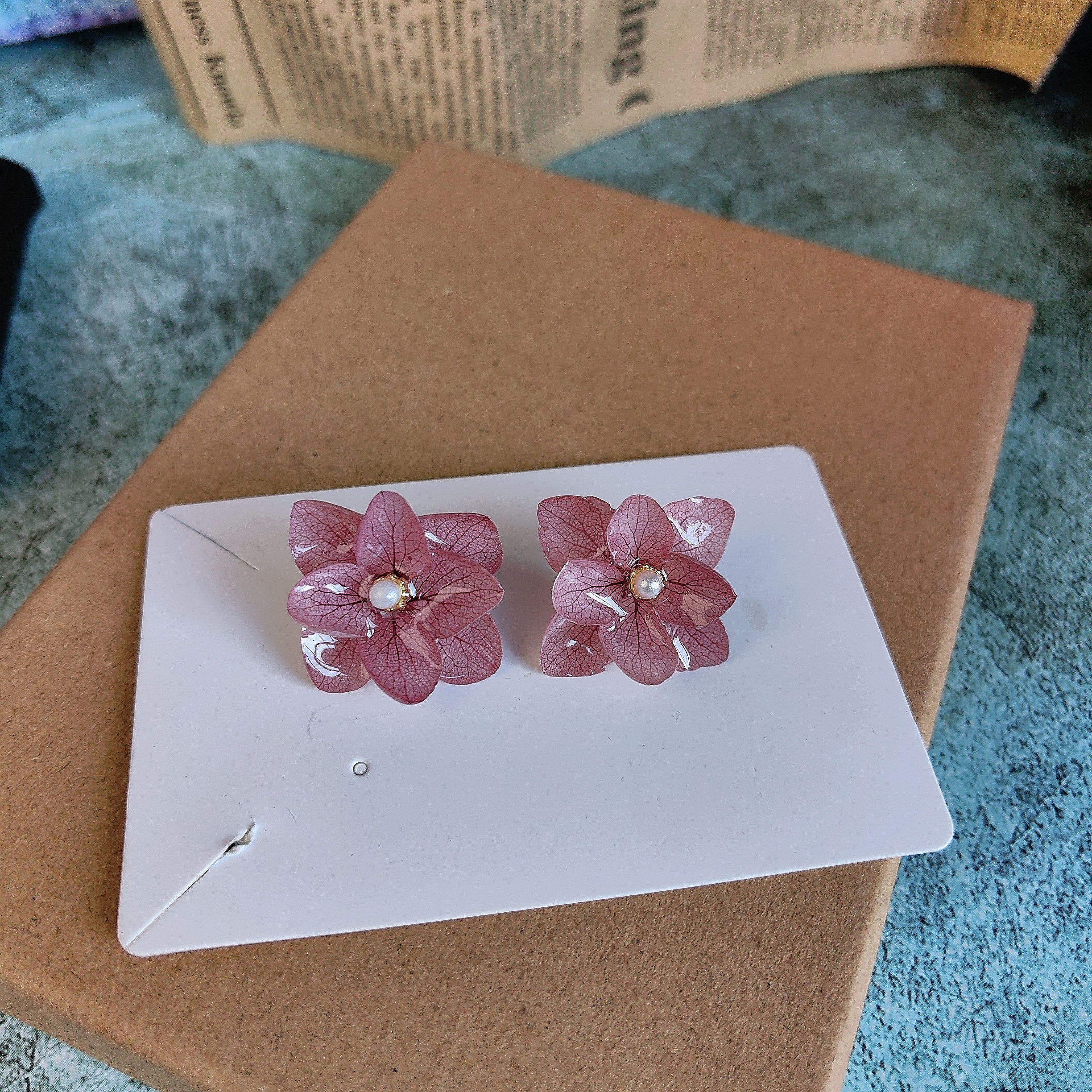 自然博物馆 真花绣球 永生花纯银s925防过敏耳环生日礼物耳钉