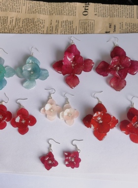 真花永生花绣球耳环甜美红色干花耳环超仙气质花朵汉服配饰耳环女