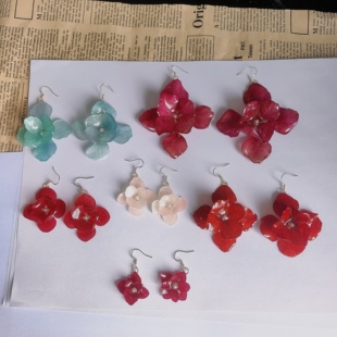 真花永生花绣球耳环甜美红色干花耳环超仙气质花朵汉服配饰耳环女