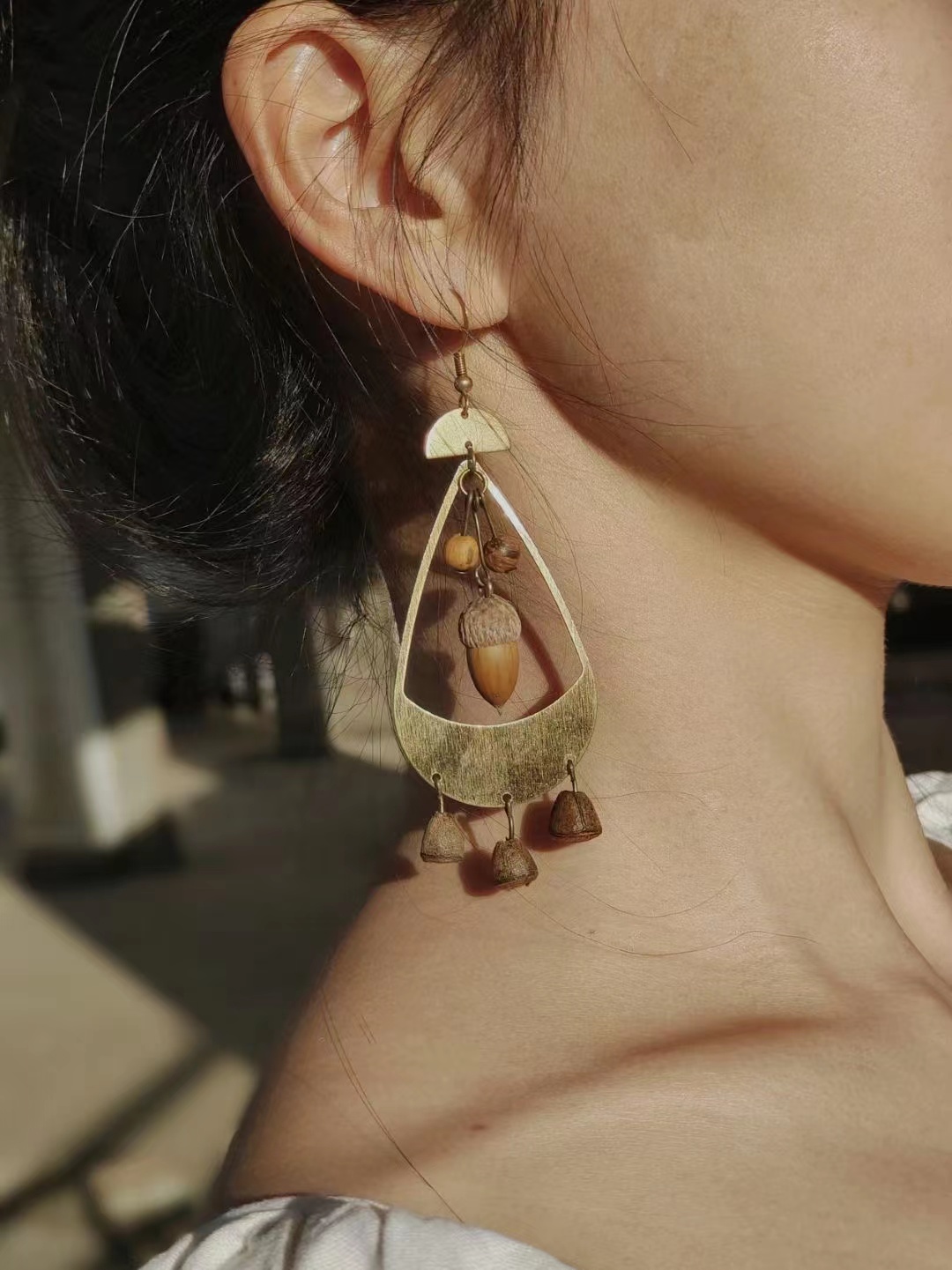 植物耳环少可爱天然植物夸张创意松子橡果设计款古铜防过敏耳钩
