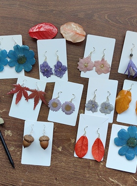 真花耳环花朵耳钩紫色深蓝渐变永生滴胶真花个性夸张耳坠夏天百搭