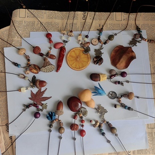 原创植物果实项链天然橡果童趣复古长款民族风文艺中药叠戴毛衣链