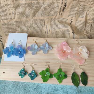 原创手作永生绣球花设计感文艺小清新押花天然植物滴胶耳环耳饰女
