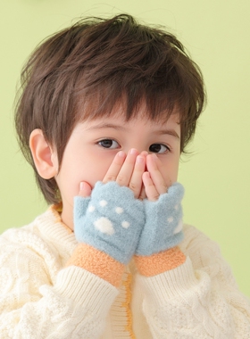 宝宝手套秋冬薄款男女童露指半指不分指婴儿幼儿小童1-2-3岁冬季