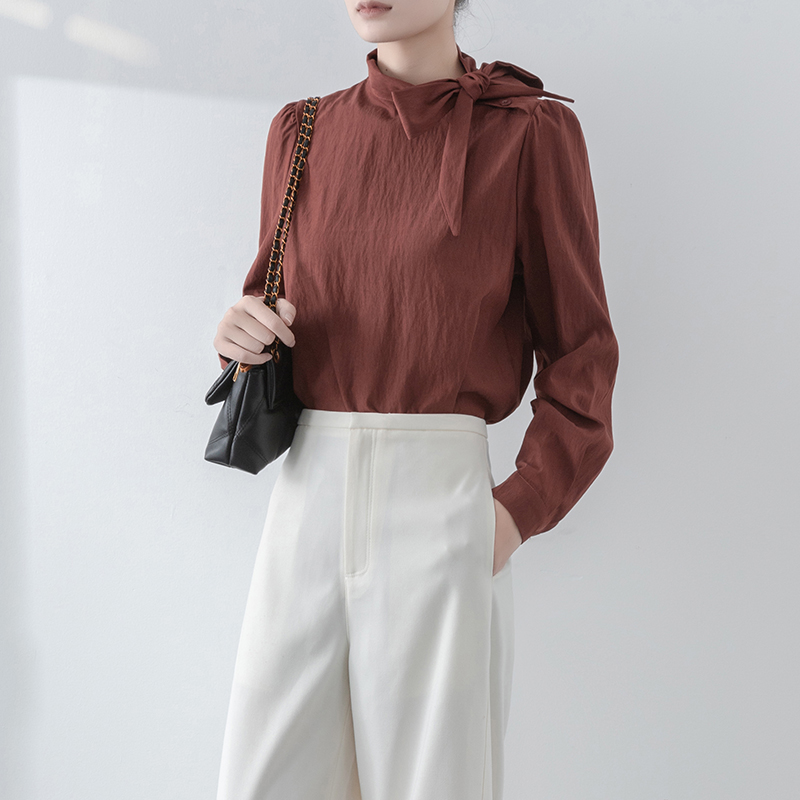 蝴蝶结衬衫女时髦法式系带衬衣服