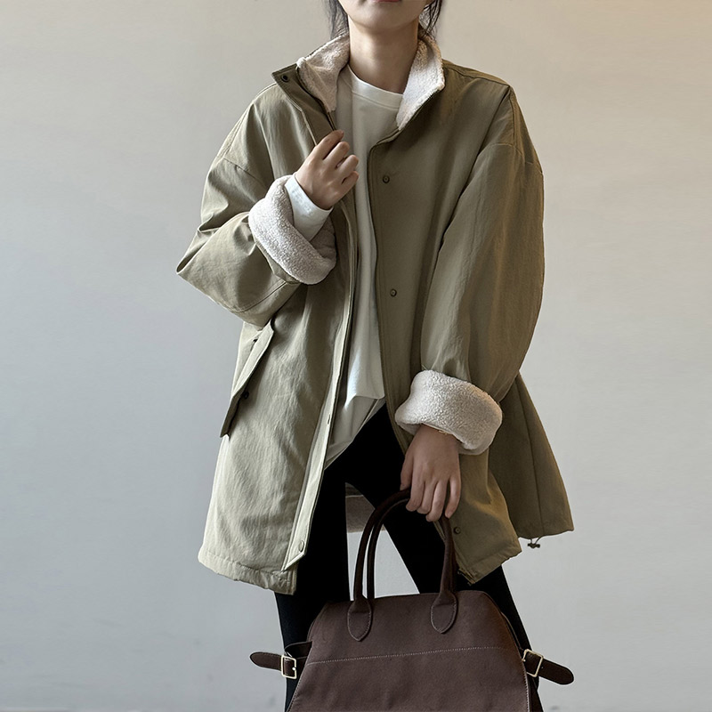保暖羊羔毛工装派克服女秋冬款