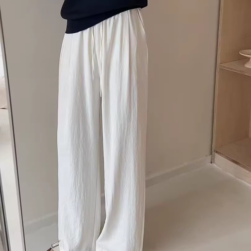 原单外贸爆款推荐宽松显瘦简约奶皮子阔腿裤凉快显瘦万能腰休闲裤