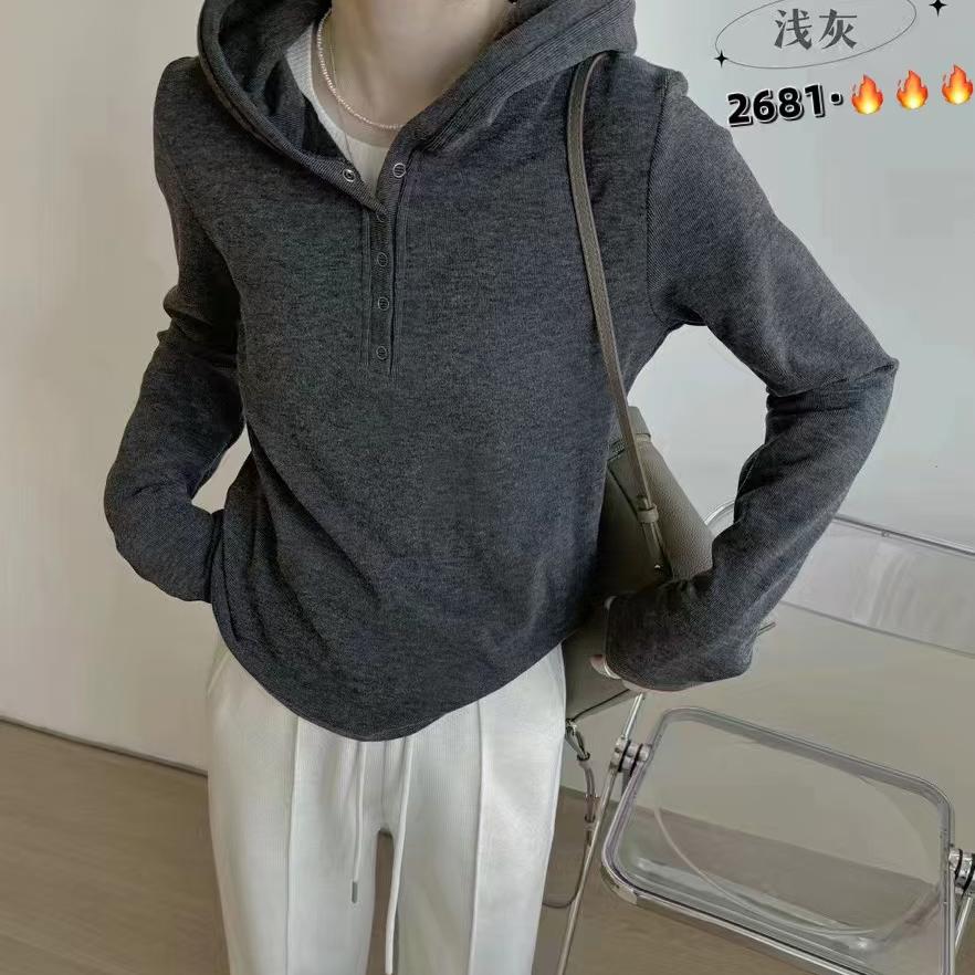 韩国原单外贸设计感保暖绵羊绒连帽长袖T女冬显瘦软糯打底衫卫衣