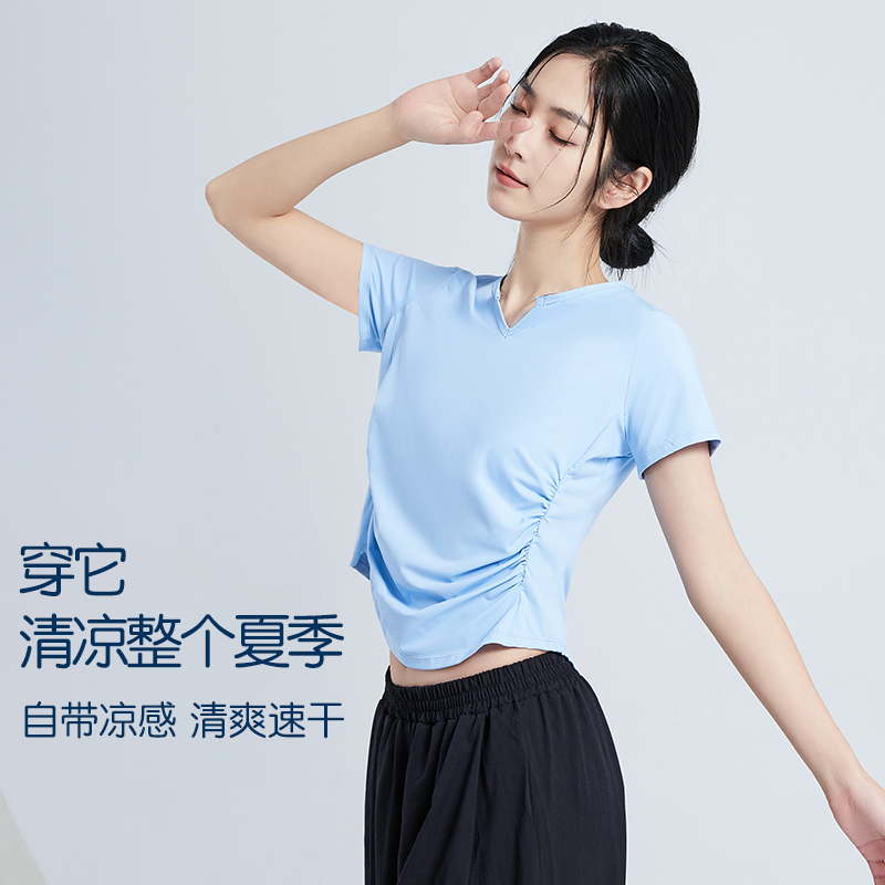 舞蹈练功服运动上衣女夏季速干短袖透气跑步T恤吸汗瑜伽服健身服