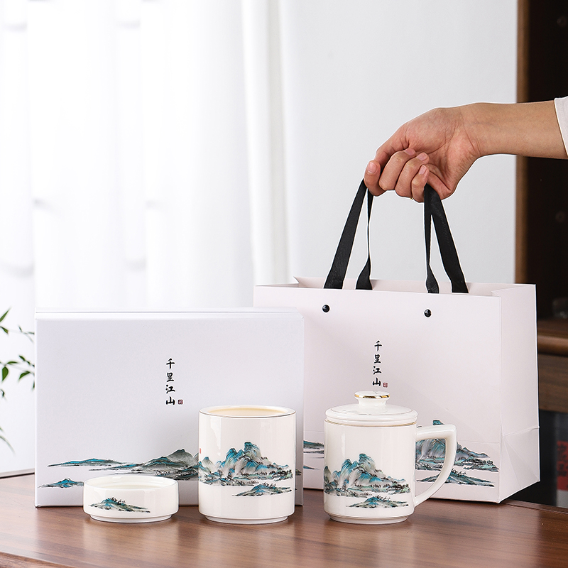 中国风山水画陶瓷茶杯礼盒装