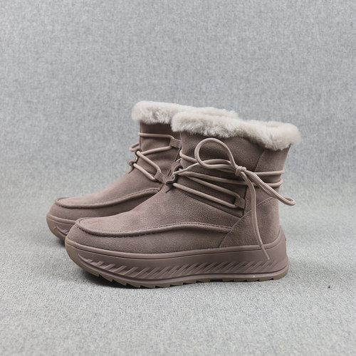 羊毛混纺反绒牛皮女靴高帮雪地靴