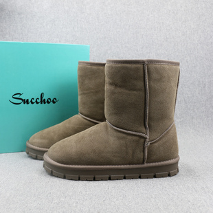 女抗寒 中筒雪地靴加绒棉靴棉鞋 30度 反绒牛皮外贸俄罗斯冬季 羊毛