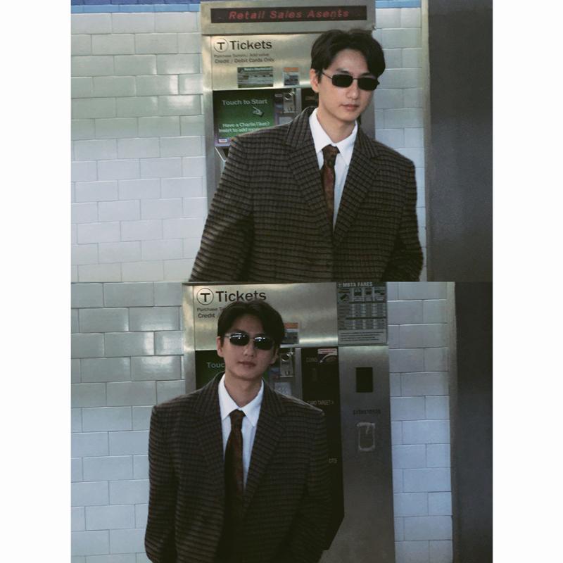 长袖高级感百搭复古格子宽松西装