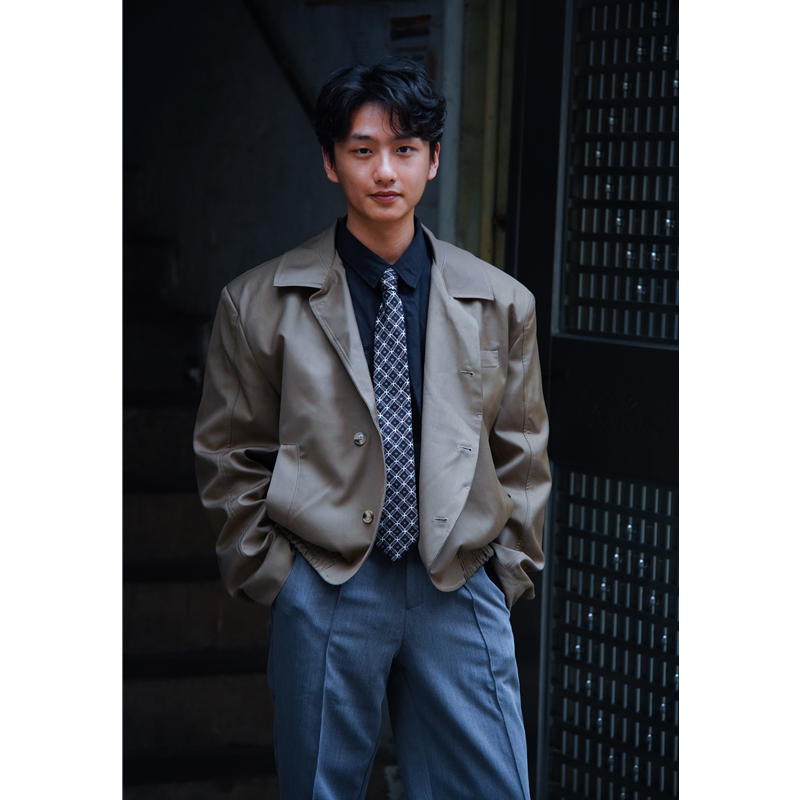 何记港风/老爹机车夹克 90年代复古翻领宽松短款外套上衣