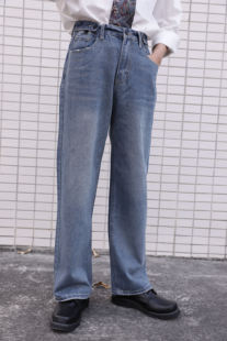 长裤 何江海同款 直筒裤 宽松高腰BF阔腿裤 男女 复古vintage老爹裤