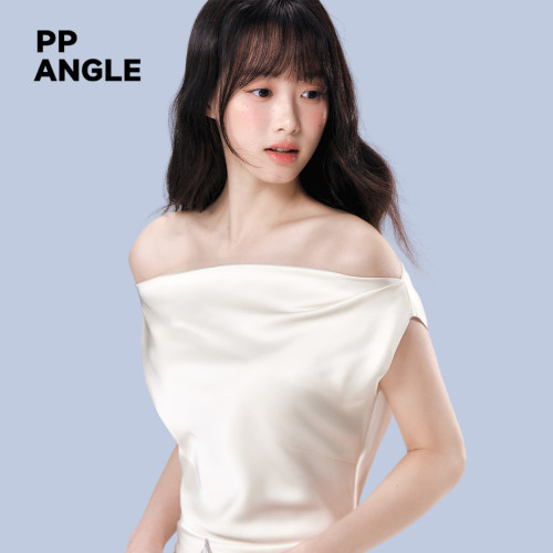 PP ANGLE 月光序曲 法式斜肩连衣裙高级感缎面订婚礼服宴会鱼尾裙